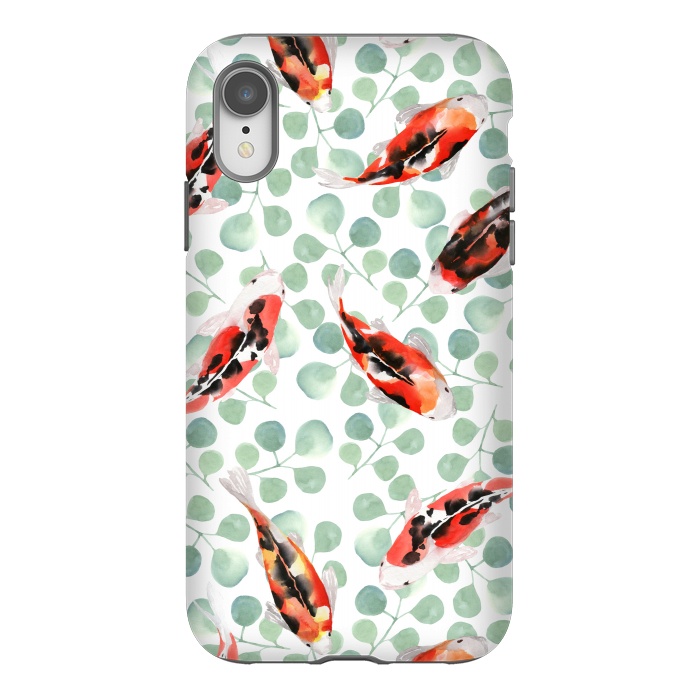iPhone Xr StrongFit Koi fish. White pattern by Julia Badeeva