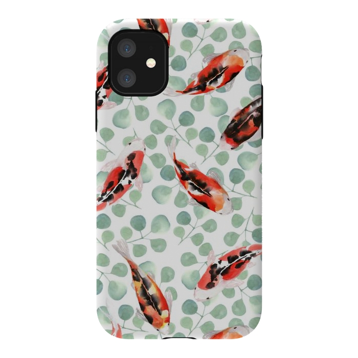 iPhone 11 StrongFit Koi fish. White pattern by Julia Badeeva