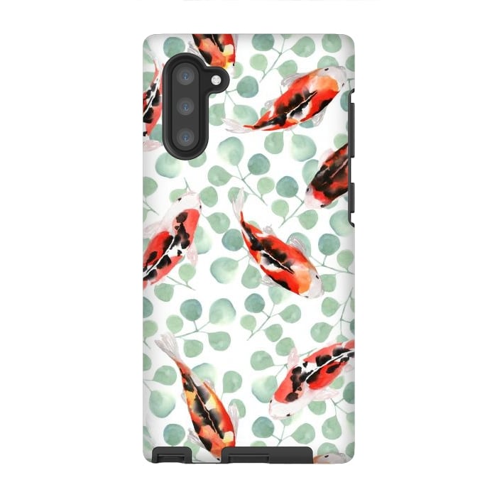 Galaxy Note 10 StrongFit Koi fish. White pattern by Julia Badeeva