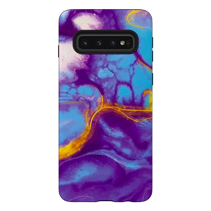 Galaxy S10 StrongFit blue purple gold marble by haroulita