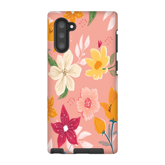 Galaxy Note 10 StrongFit peach floral print by MALLIKA