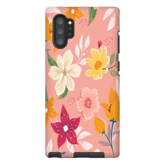 Galaxy Note 10 plus StrongFit peach floral print by MALLIKA