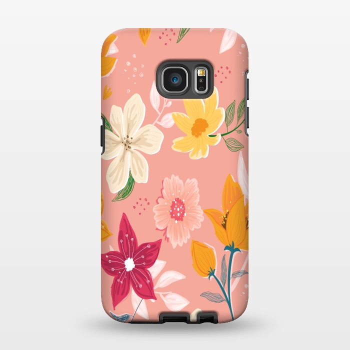 Galaxy S7 EDGE StrongFit peach floral print by MALLIKA
