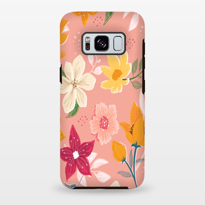 Galaxy S8 plus StrongFit peach floral print by MALLIKA