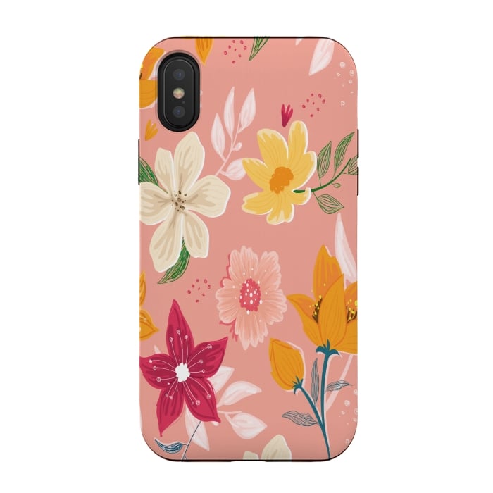 iPhone Xs / X StrongFit peach floral print by MALLIKA