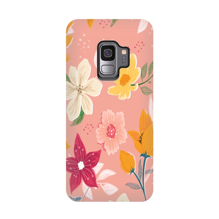 Galaxy S9 StrongFit peach floral print by MALLIKA
