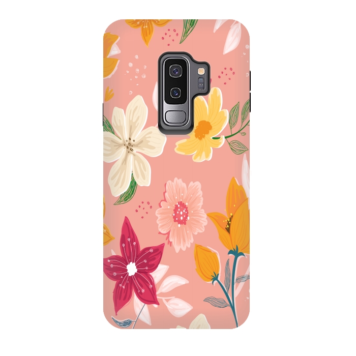 Galaxy S9 plus StrongFit peach floral print by MALLIKA
