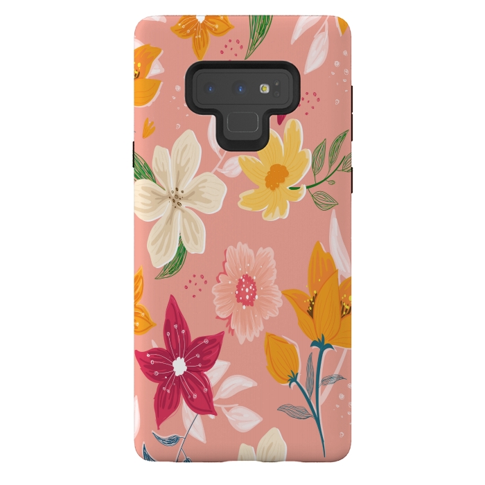 Galaxy Note 9 StrongFit peach floral print by MALLIKA