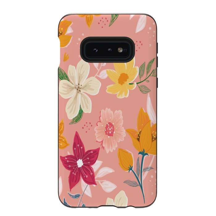 Galaxy S10e StrongFit peach floral print by MALLIKA