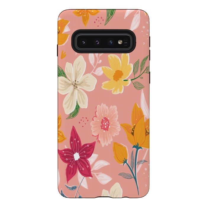 Galaxy S10 StrongFit peach floral print by MALLIKA