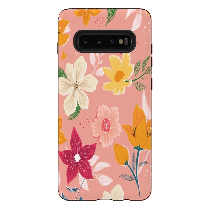 Galaxy S10 plus StrongFit peach floral print by MALLIKA