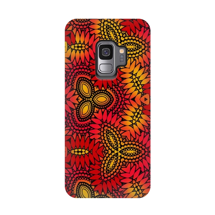 Galaxy S9 StrongFit Mandala style red and yellow decorative design by Josie
