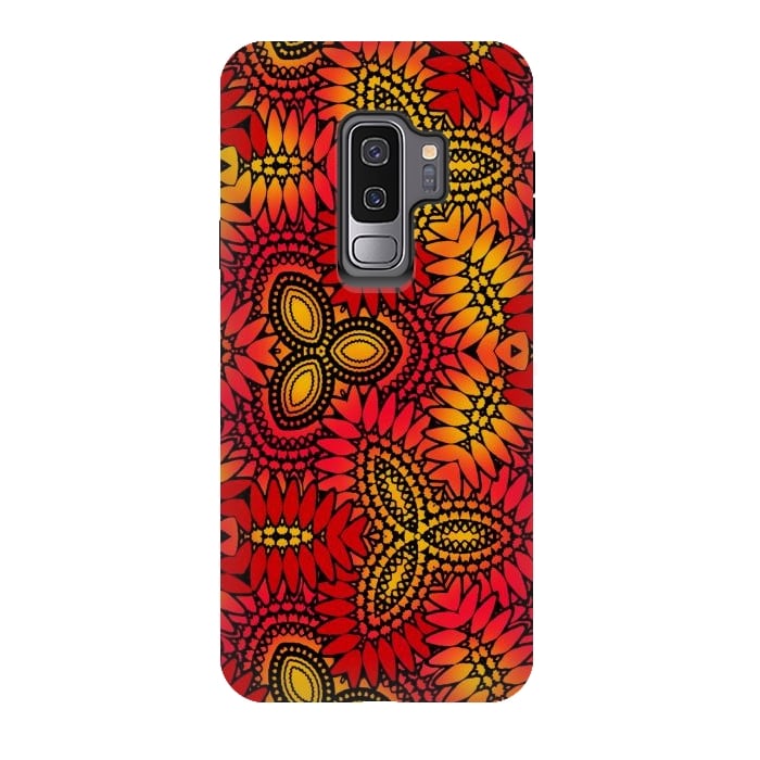 Galaxy S9 plus StrongFit Mandala style red and yellow decorative design by Josie