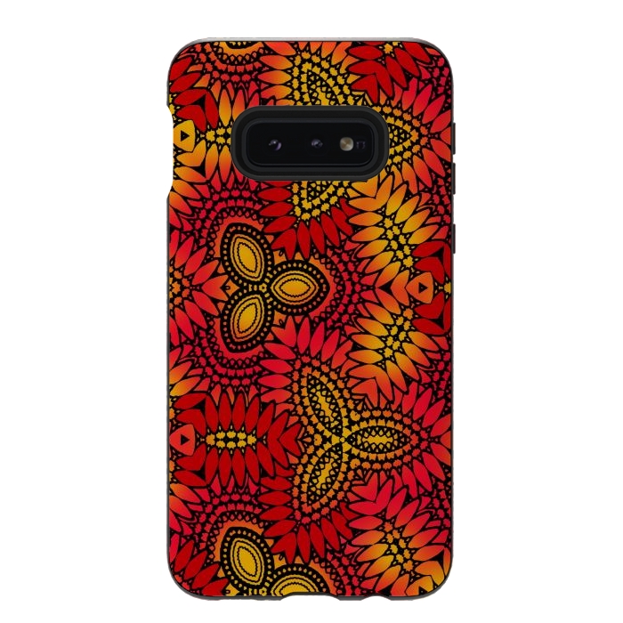 Galaxy S10e StrongFit Mandala style red and yellow decorative design by Josie