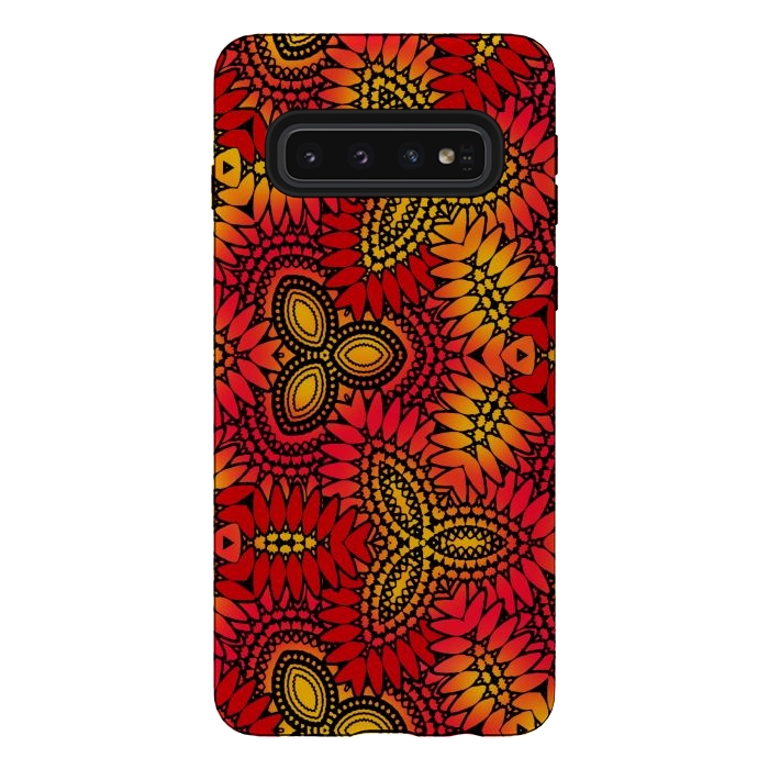 Galaxy S10 StrongFit Mandala style red and yellow decorative design by Josie
