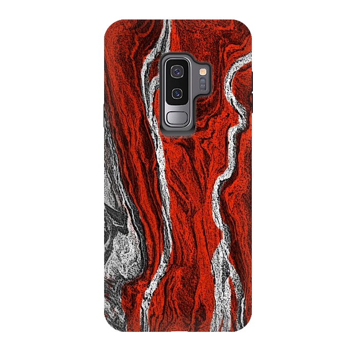 Galaxy S9 plus StrongFit Red and white marble texture design by Josie