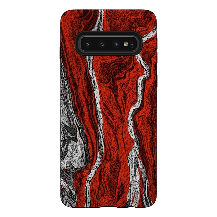 Galaxy S10 StrongFit Red and white marble texture design by Josie