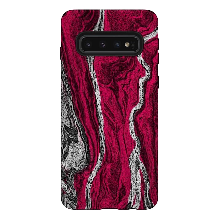 Galaxy S10 StrongFit Pink and white marble textured design by Josie