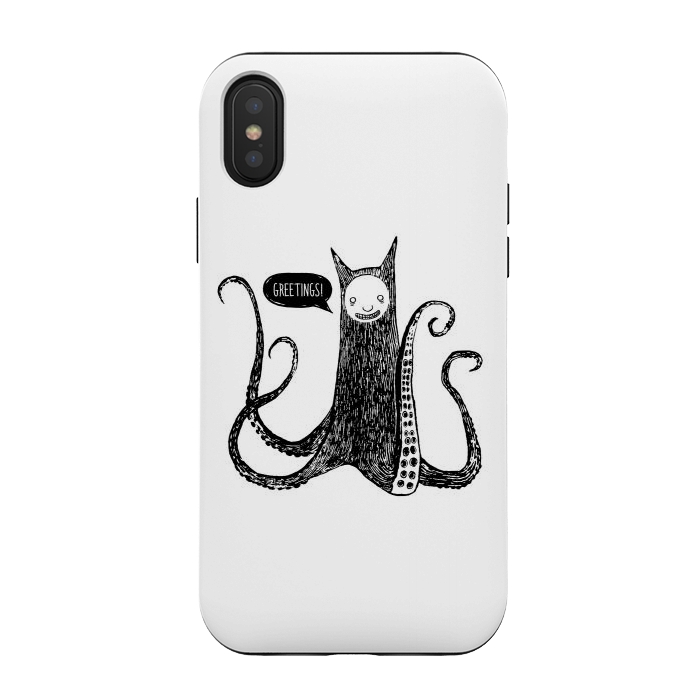 iPhone Xs / X StrongFit Greetings from the kraken cat by Laura Nagel