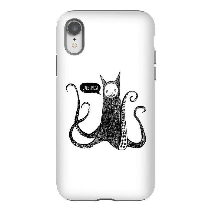 iPhone Xr StrongFit Greetings from the kraken cat by Laura Nagel