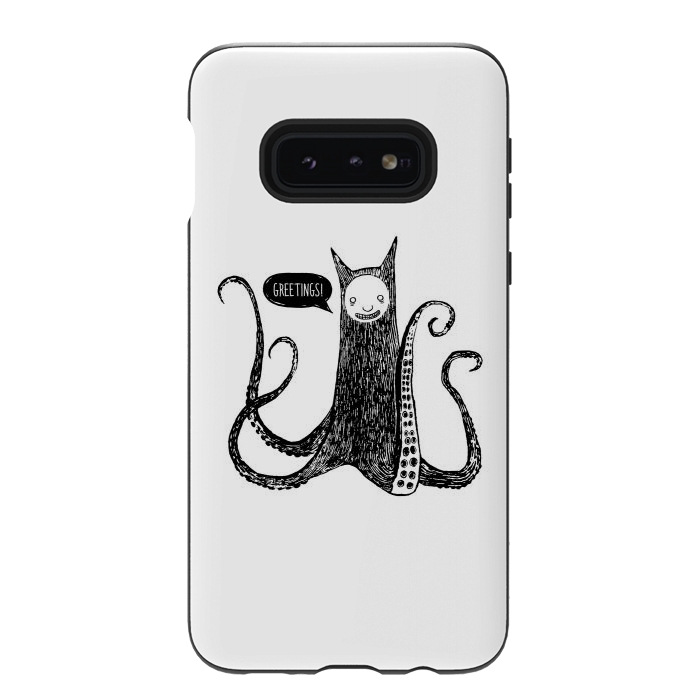 Galaxy S10e StrongFit Greetings from the kraken cat by Laura Nagel
