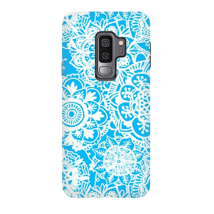 Galaxy S9 plus StrongFit Blue and White Mandala Pattern by Julie Erin Designs