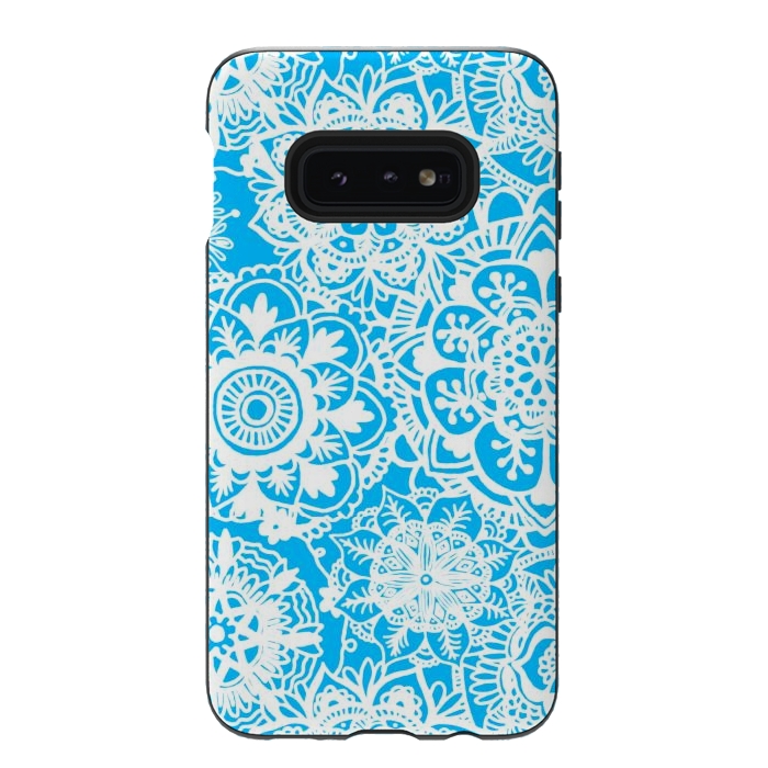 Galaxy S10e StrongFit Blue and White Mandala Pattern by Julie Erin Designs