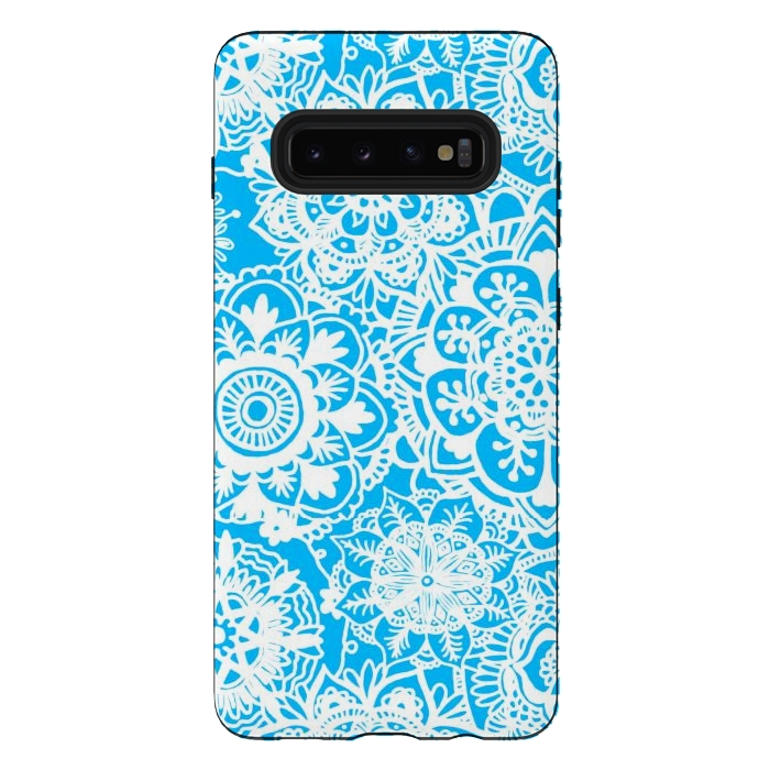 Galaxy S10 plus StrongFit Blue and White Mandala Pattern by Julie Erin Designs