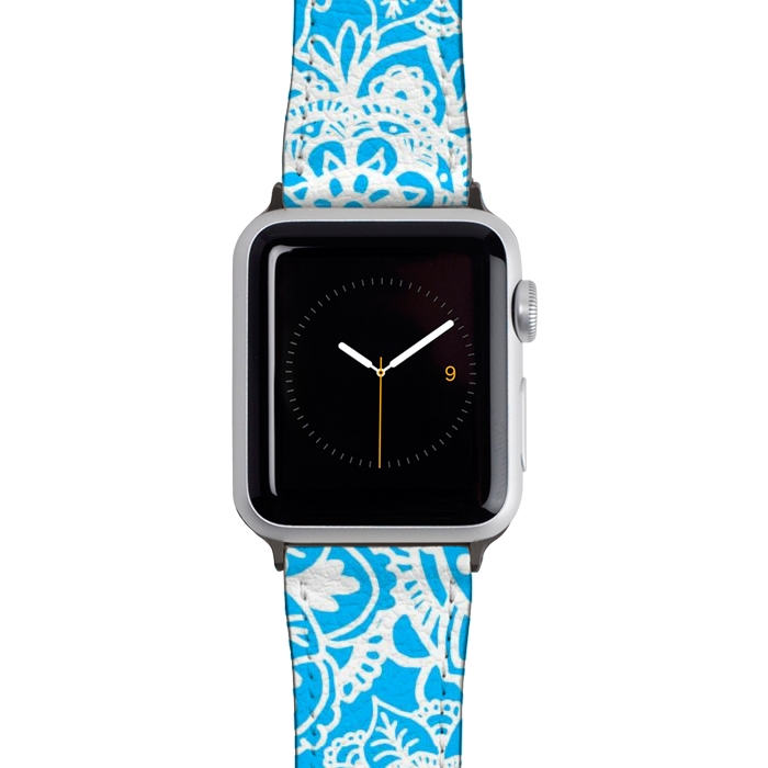 Watch 38mm / 40mm Strap PU leather Blue and White Mandala Pattern by Julie Erin Designs