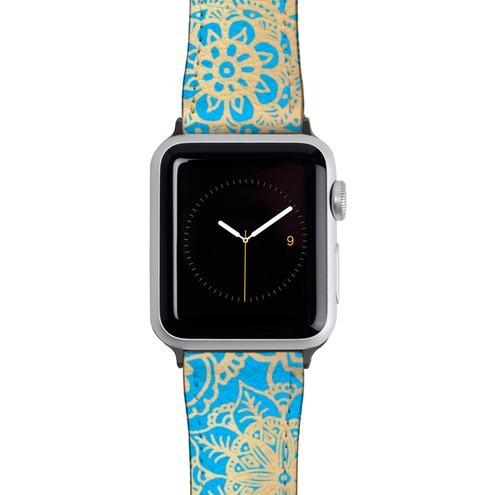 Watch 38mm / 40mm Strap PU leather Light Blue and Gold Mandala Pattern by Julie Erin Designs