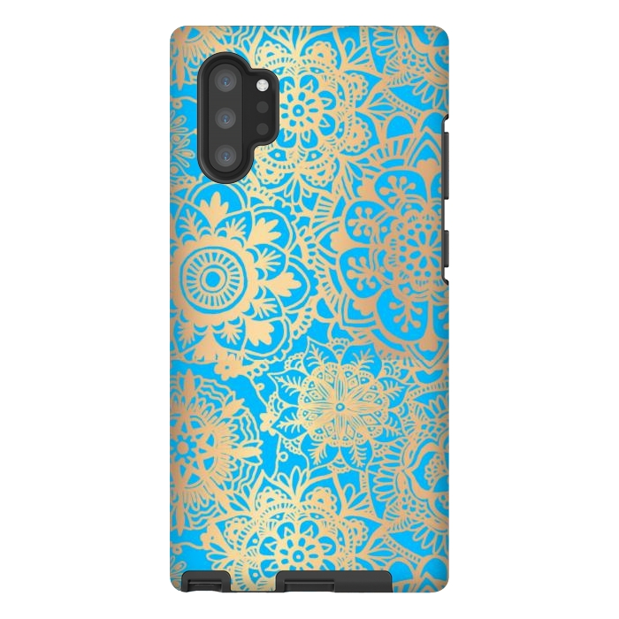 Galaxy Note 10 plus StrongFit Light Blue and Gold Mandala Pattern by Julie Erin Designs