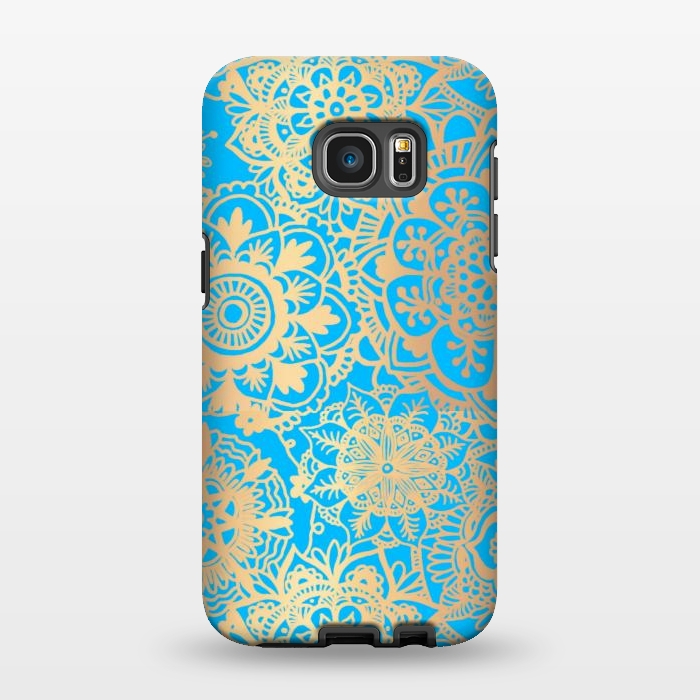 Galaxy S7 EDGE StrongFit Light Blue and Gold Mandala Pattern by Julie Erin Designs