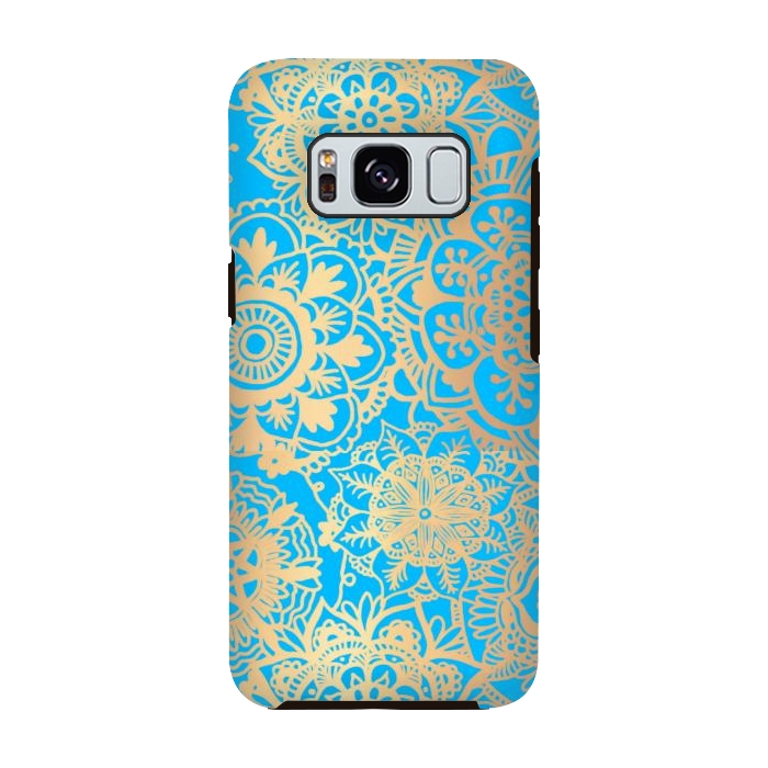 Galaxy S8 StrongFit Light Blue and Gold Mandala Pattern by Julie Erin Designs
