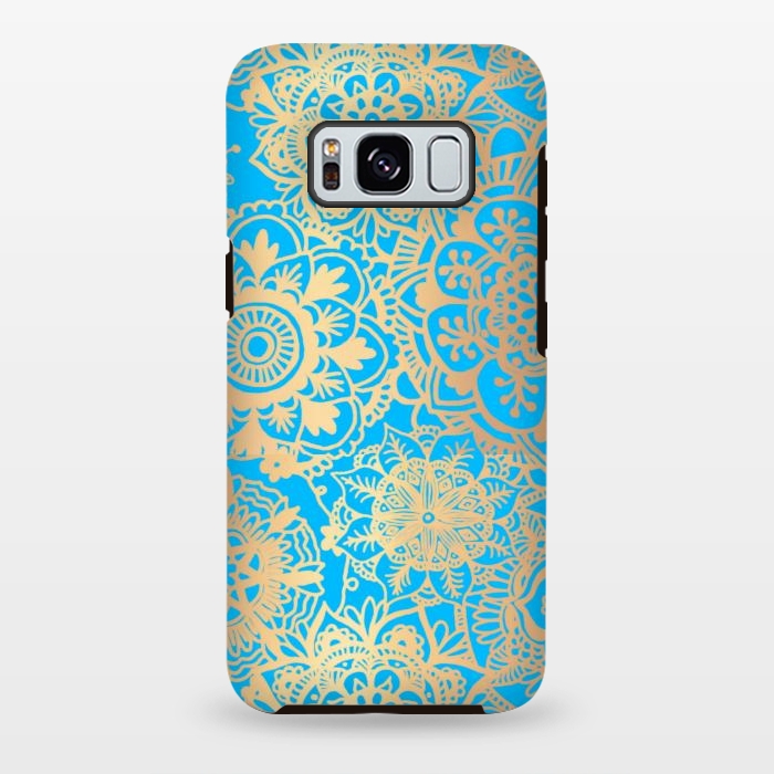 Galaxy S8 plus StrongFit Light Blue and Gold Mandala Pattern by Julie Erin Designs