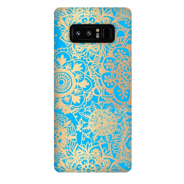 Galaxy Note 8 StrongFit Light Blue and Gold Mandala Pattern by Julie Erin Designs