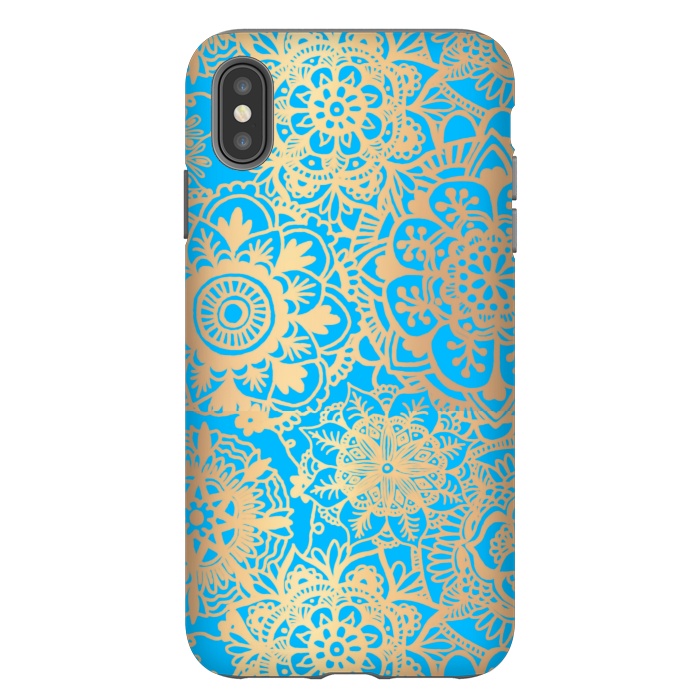 iPhone Xs Max StrongFit Light Blue and Gold Mandala Pattern by Julie Erin Designs