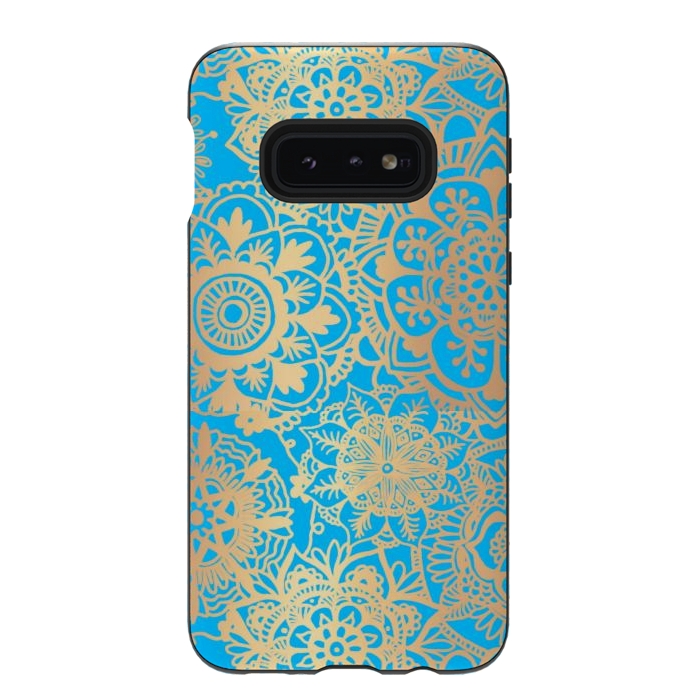 Galaxy S10e StrongFit Light Blue and Gold Mandala Pattern by Julie Erin Designs