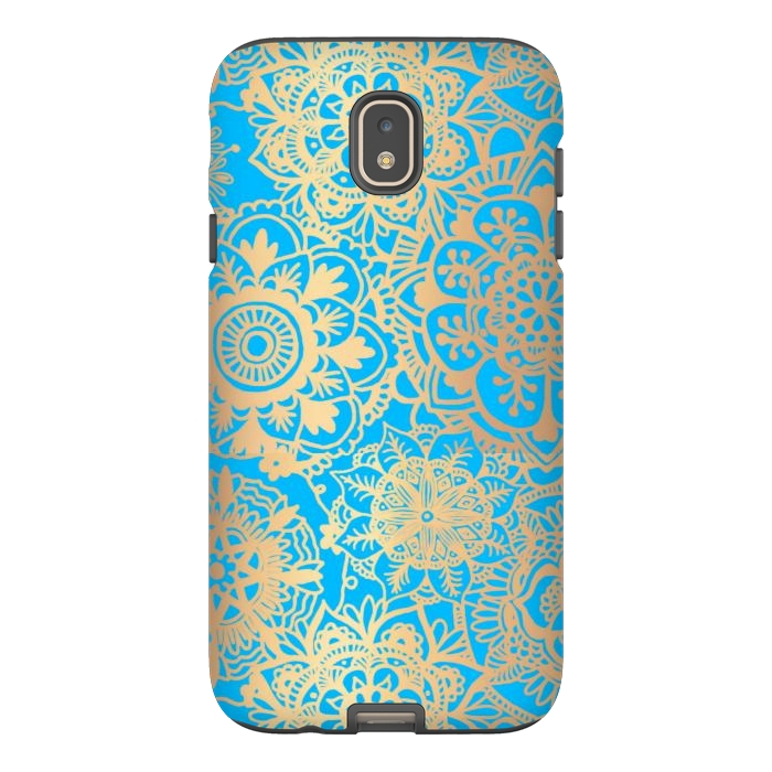 Galaxy J7 StrongFit Light Blue and Gold Mandala Pattern by Julie Erin Designs