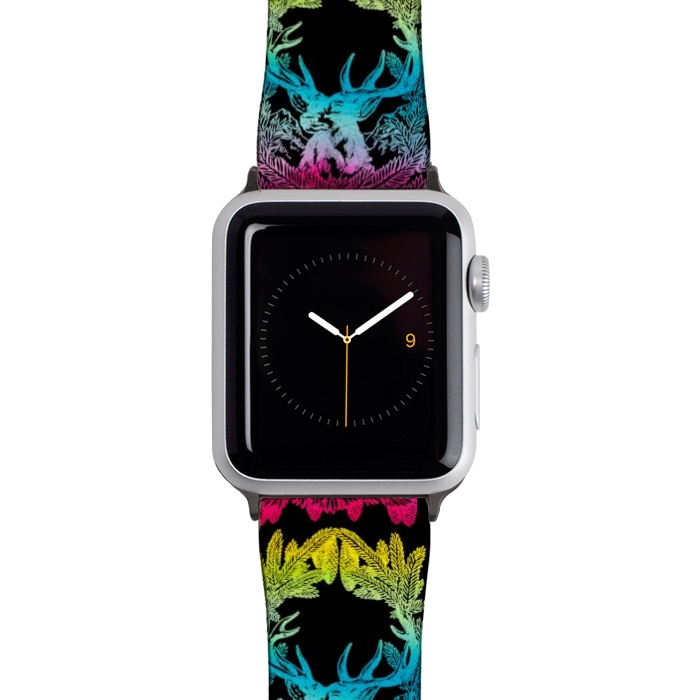 Watch 42mm / 44mm Strap PU leather Gradient reindeer and pine leaves illustration by Oana 