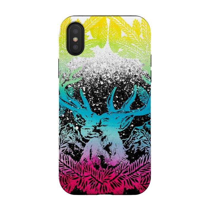 iPhone Xs / X StrongFit Gradient reindeer and pine leaves illustration by Oana 