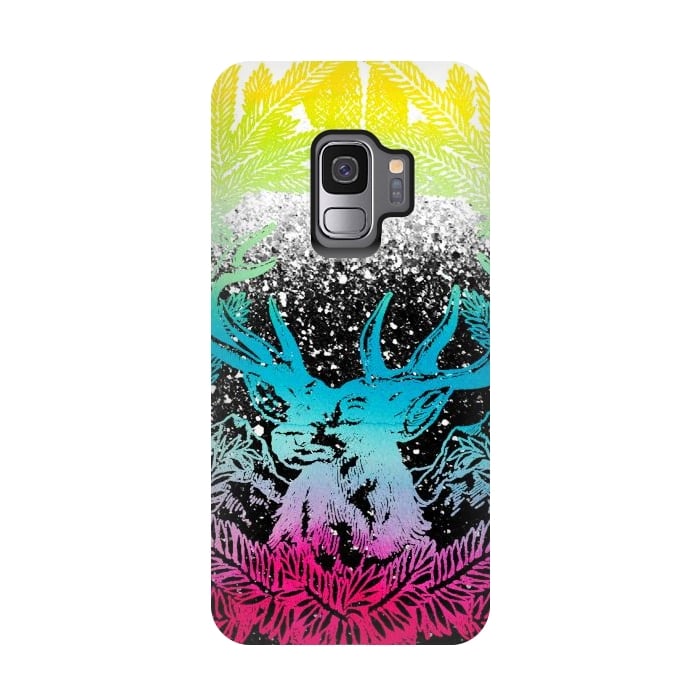 Galaxy S9 StrongFit Gradient reindeer and pine leaves illustration by Oana 