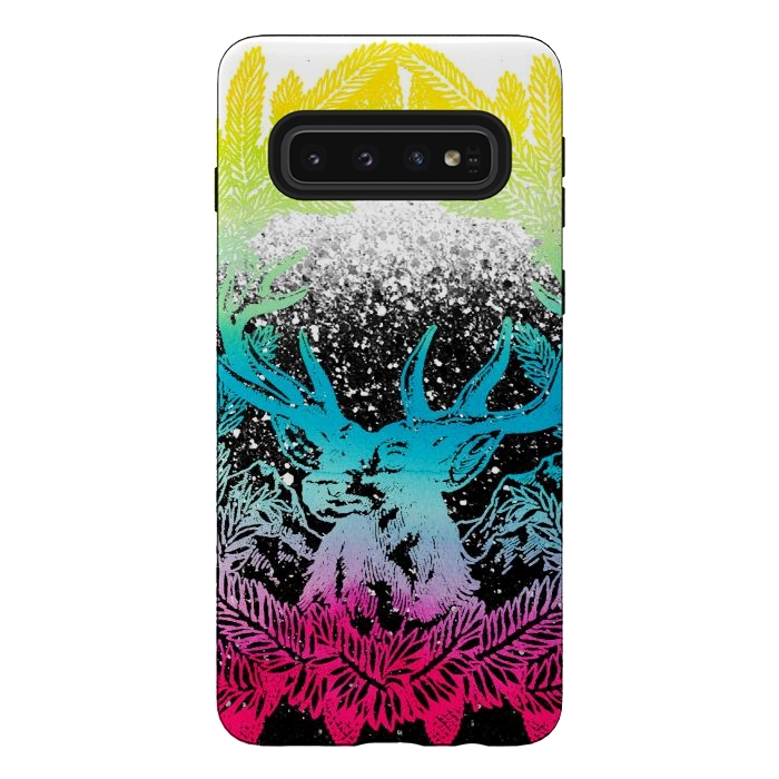 Galaxy S10 StrongFit Gradient reindeer and pine leaves illustration by Oana 