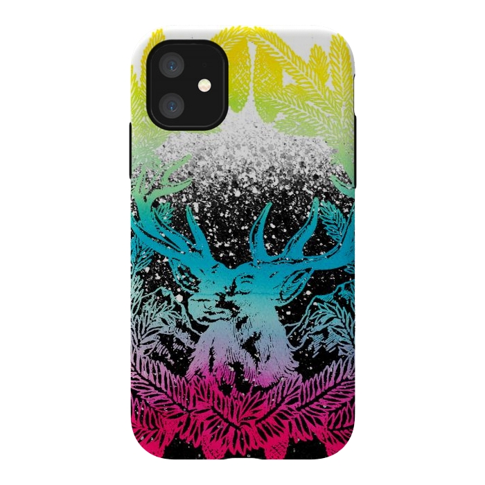 iPhone 11 StrongFit Gradient reindeer and pine leaves illustration by Oana 