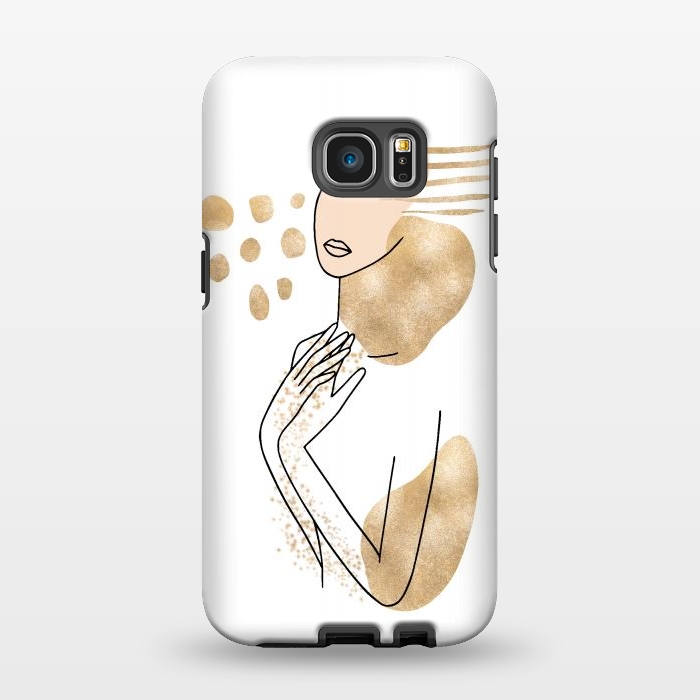 Galaxy S7 EDGE StrongFit Modern Lineart Girl With Gold Shapes by DaDo ART