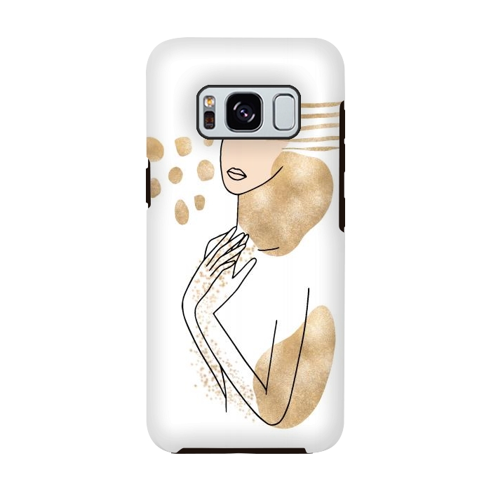 Galaxy S8 StrongFit Modern Lineart Girl With Gold Shapes by DaDo ART