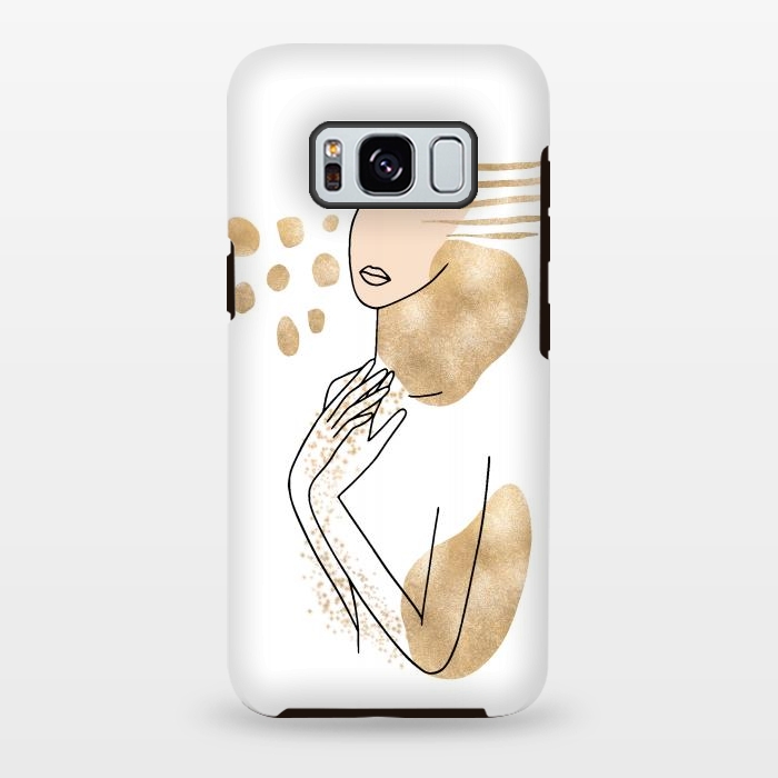 Galaxy S8 plus StrongFit Modern Lineart Girl With Gold Shapes by DaDo ART