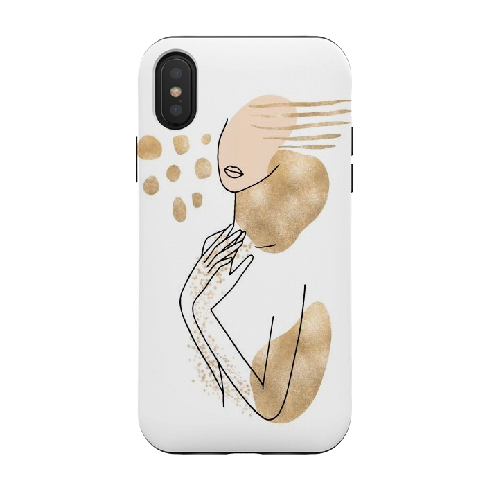 iPhone Xs / X StrongFit Modern Lineart Girl With Gold Shapes by DaDo ART