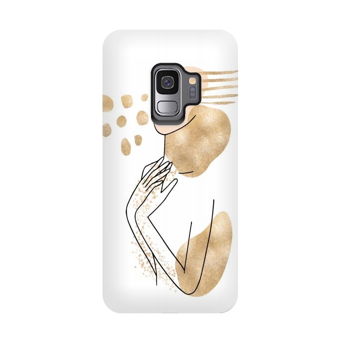 Galaxy S9 StrongFit Modern Lineart Girl With Gold Shapes by DaDo ART