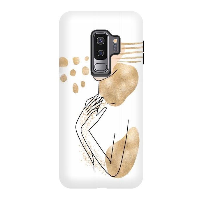 Galaxy S9 plus StrongFit Modern Lineart Girl With Gold Shapes by DaDo ART