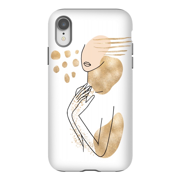 iPhone Xr StrongFit Modern Lineart Girl With Gold Shapes by DaDo ART